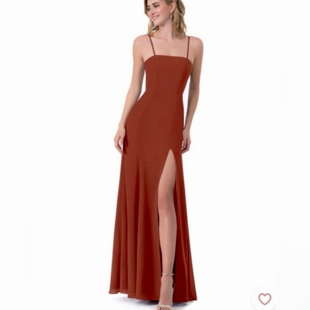 Azazie Rust Red Spaghetti-Strap Maxi Dress